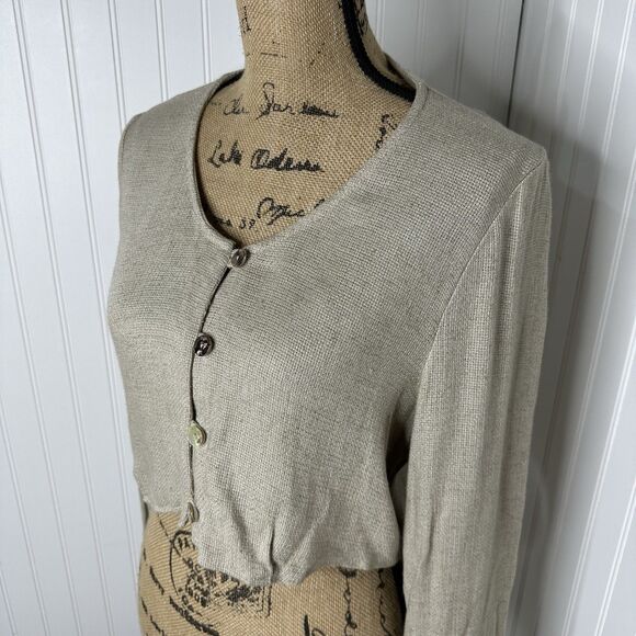 Vtg Sophisticate Cropped Cardigan Sz 11/12 Neutral Flax Canada Minimalist 90s - Picture 2 of 15